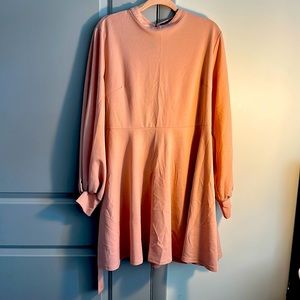 Plus High Neck Blouson Sleeve Skater Dress